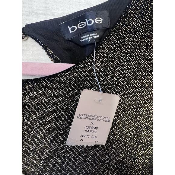 Bebe Women's Metallic Gold Open Back Beaded Bodycon Dress Size Small NWT - Picture 4 of 6